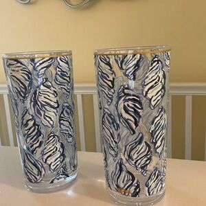 Lilly Pulitzer Blue and Gold Leaf Patterned Glasses